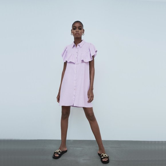 🪻Host Pick🪻 NWT ZARA Lilac Ruffled A-Line Mini Dress – XL - Picture 3 of 10